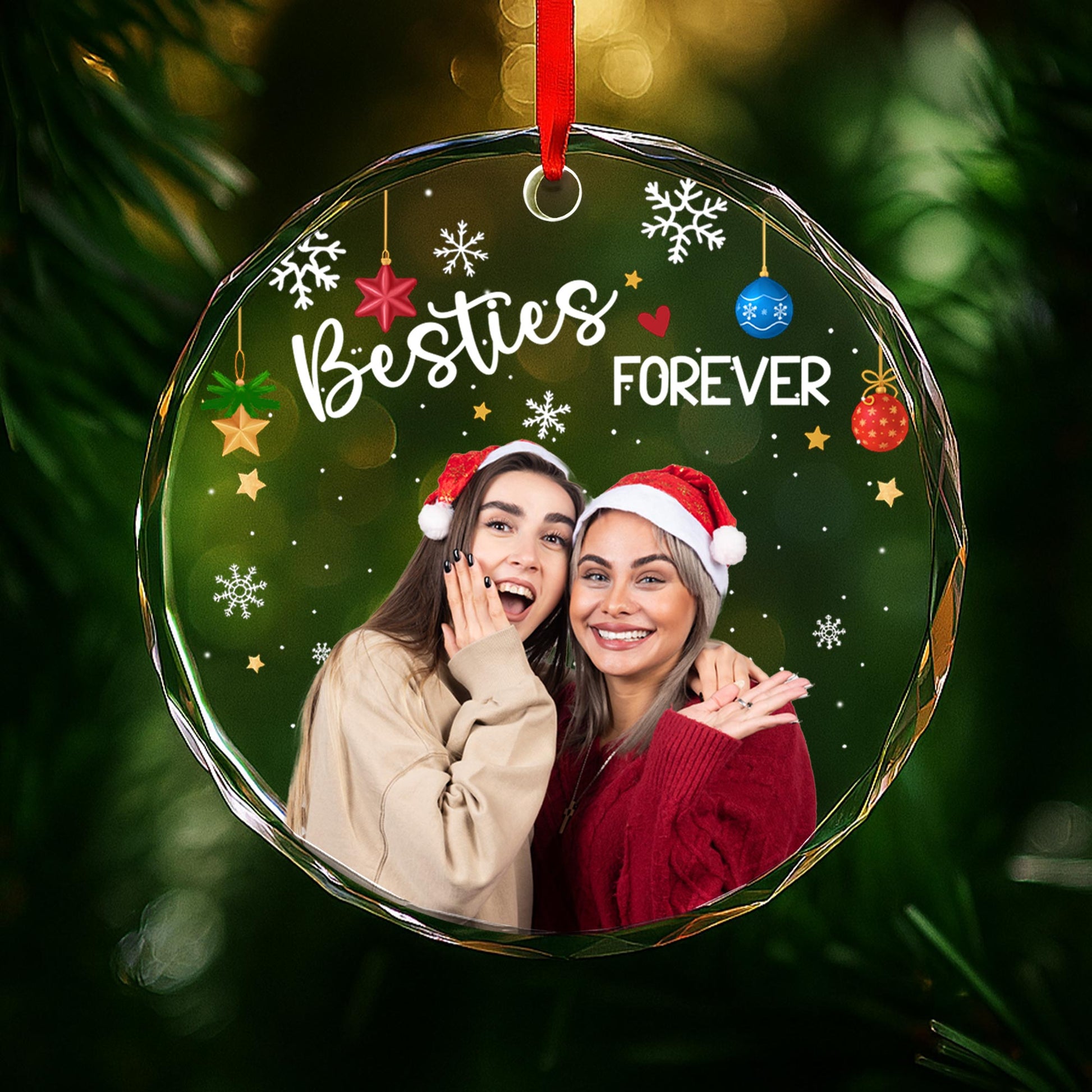 Besties Forever With Santa Hats And Christmas Decorations