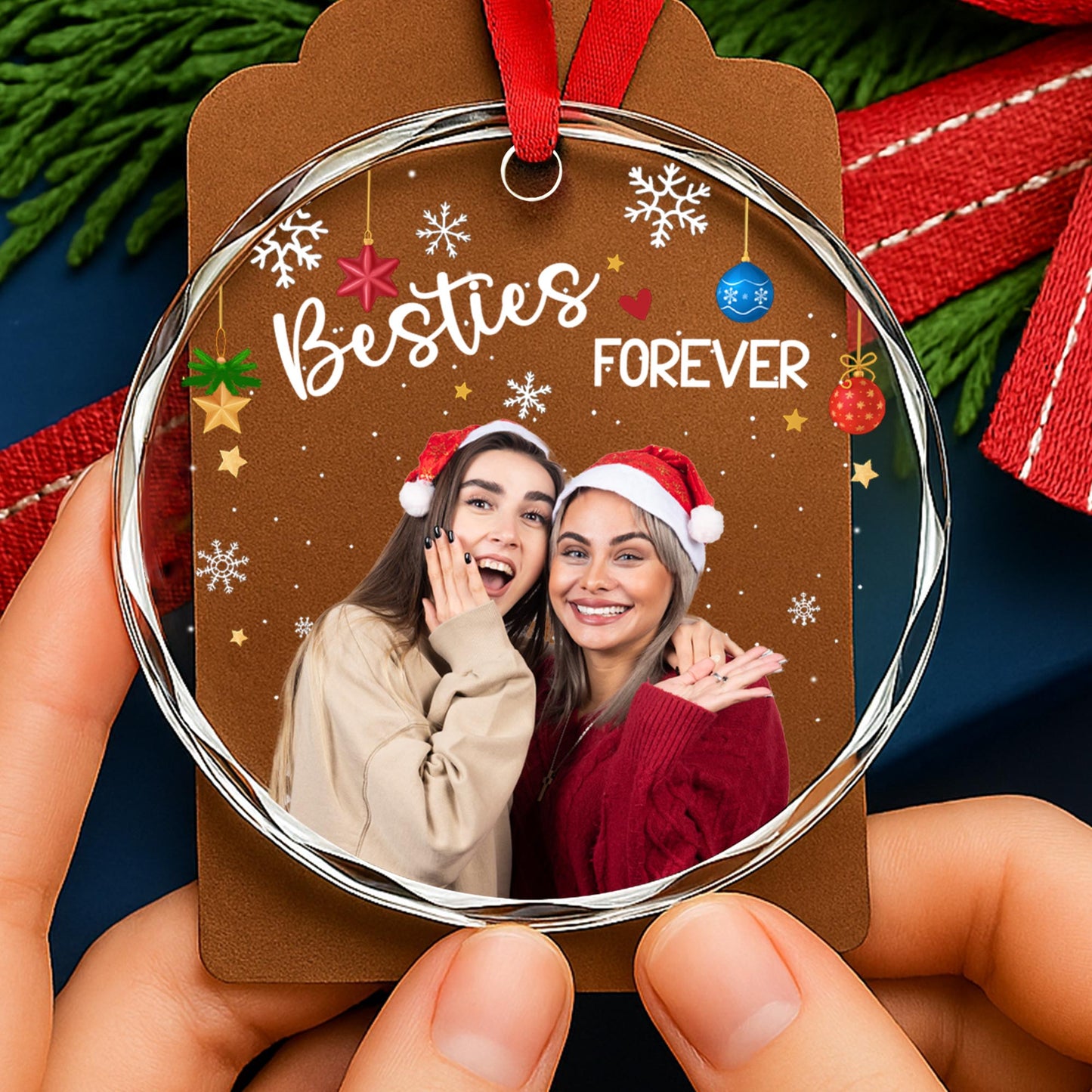 Besties Forever With Santa Hats And Christmas Decorations