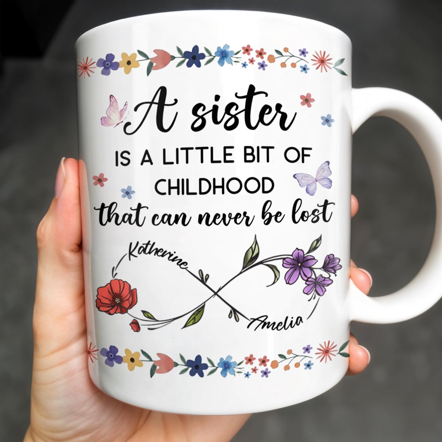 A Sister Is A Little Bit Of Childhood With Flowers And Butterfly