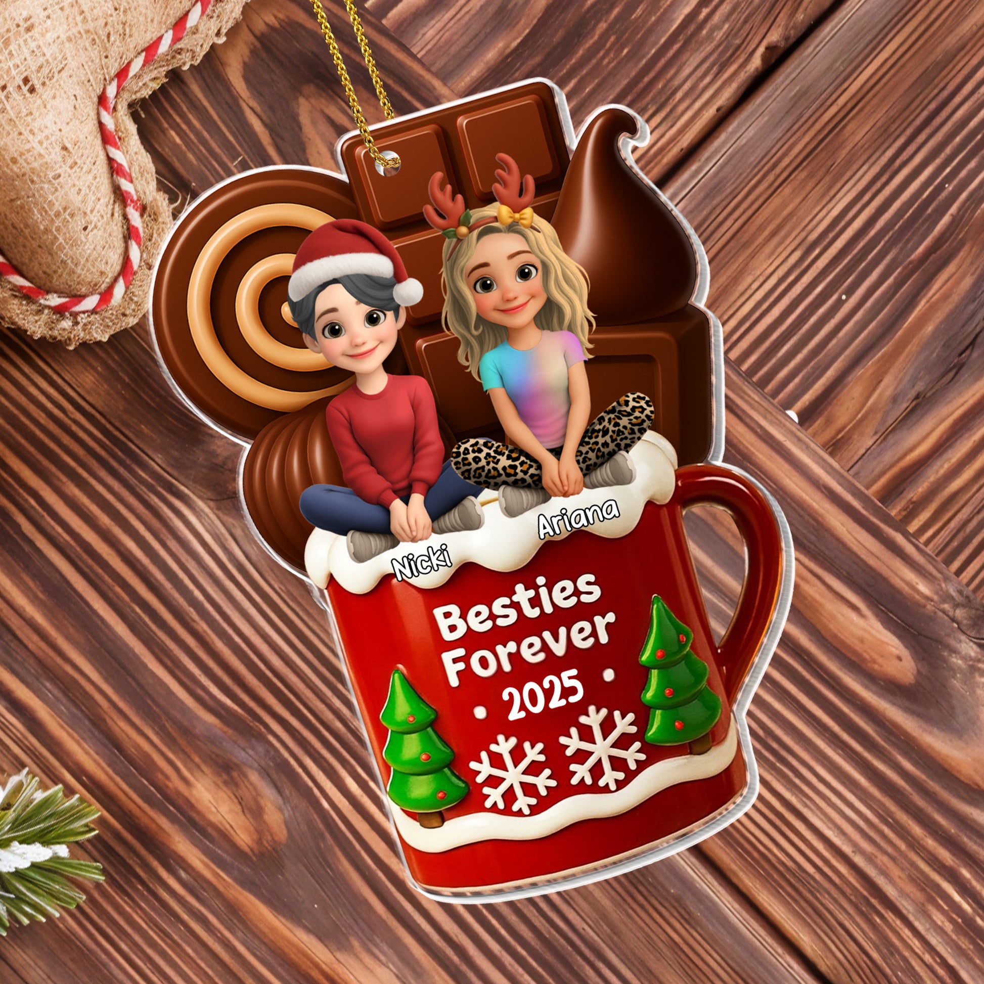 Besties Forever Christmas Mug With Trees And Snowflakes