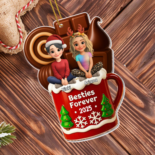 Besties Forever Christmas Mug With Trees And Snowflakes