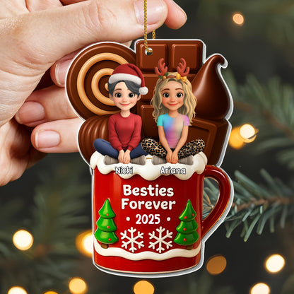 Besties Forever Christmas Mug With Trees And Snowflakes