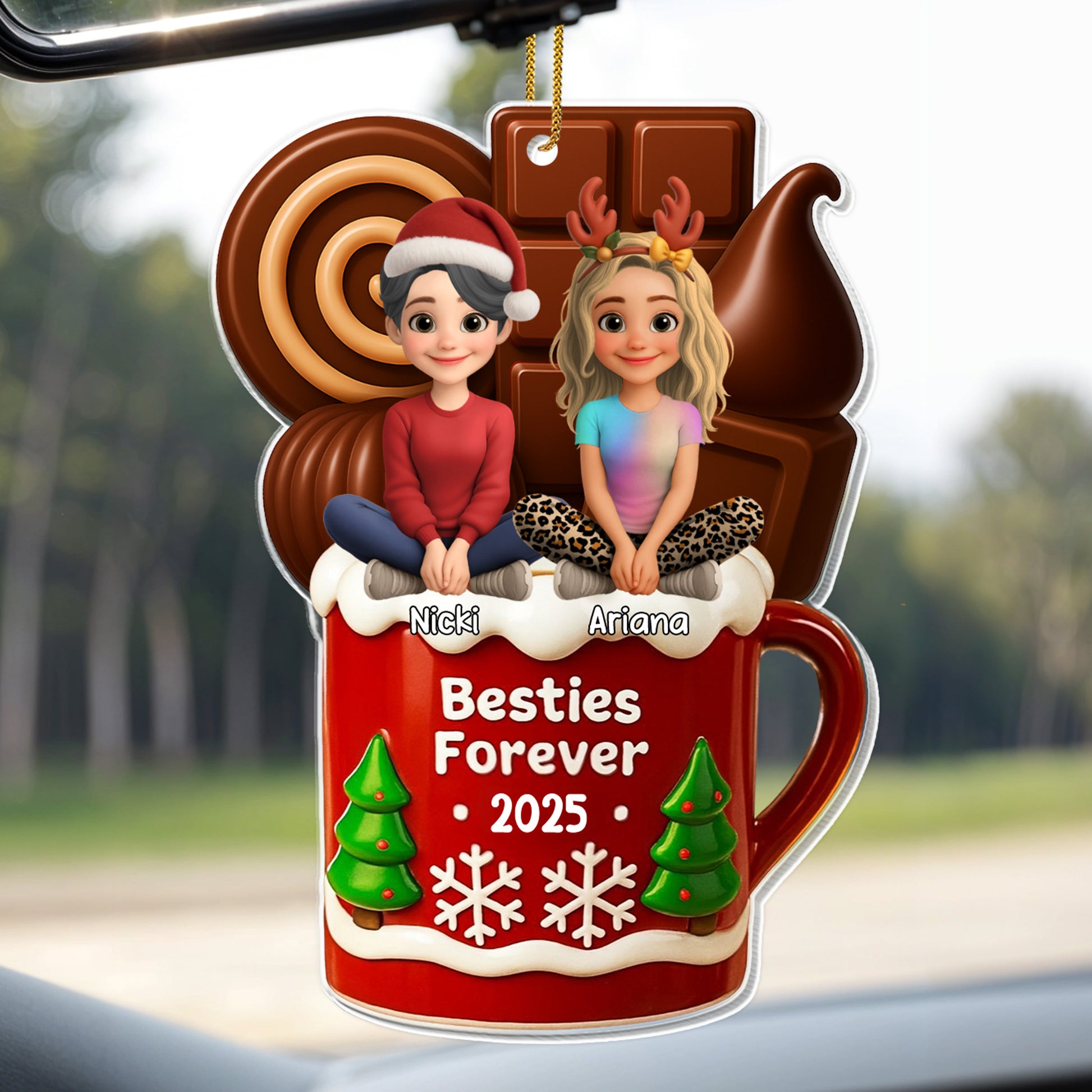 Besties Forever Christmas Mug With Trees And Snowflakes