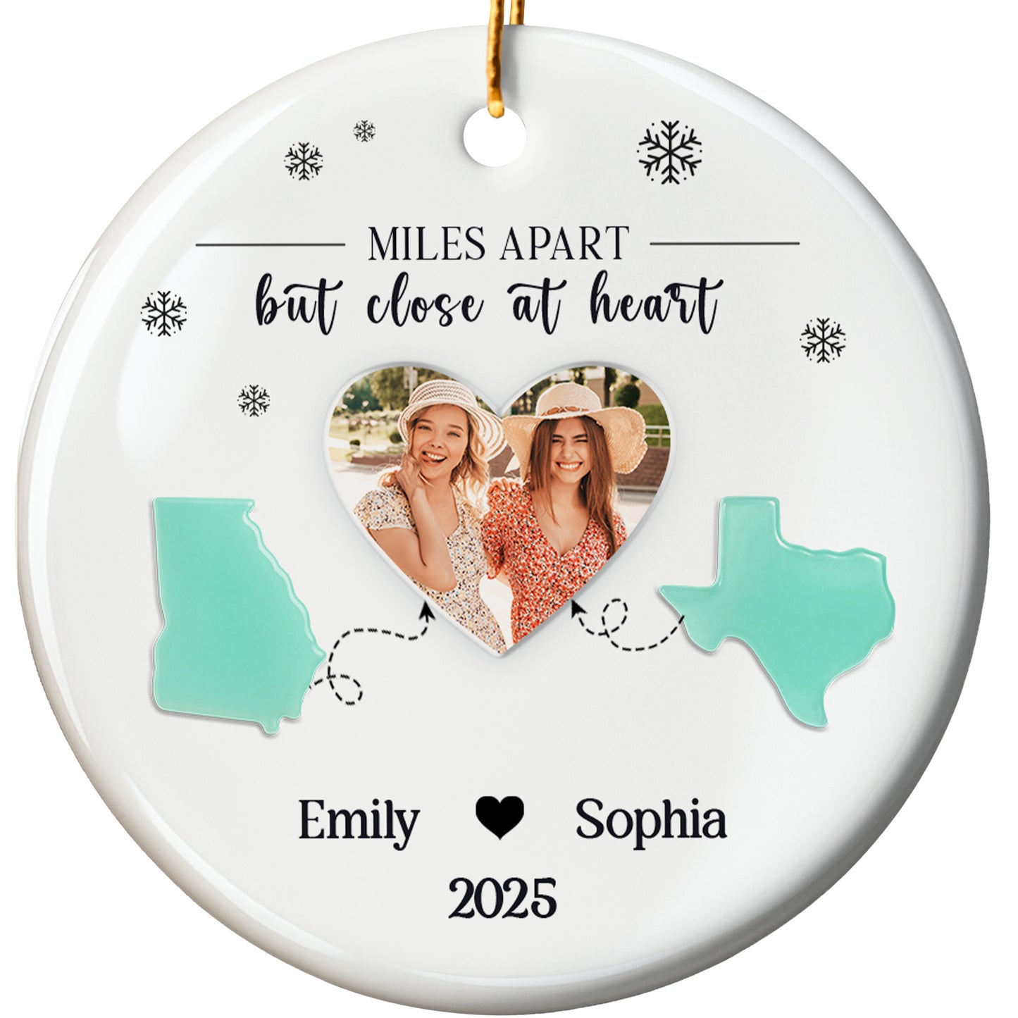 Miles Apart But Close At Heart With State Outlines And Heart