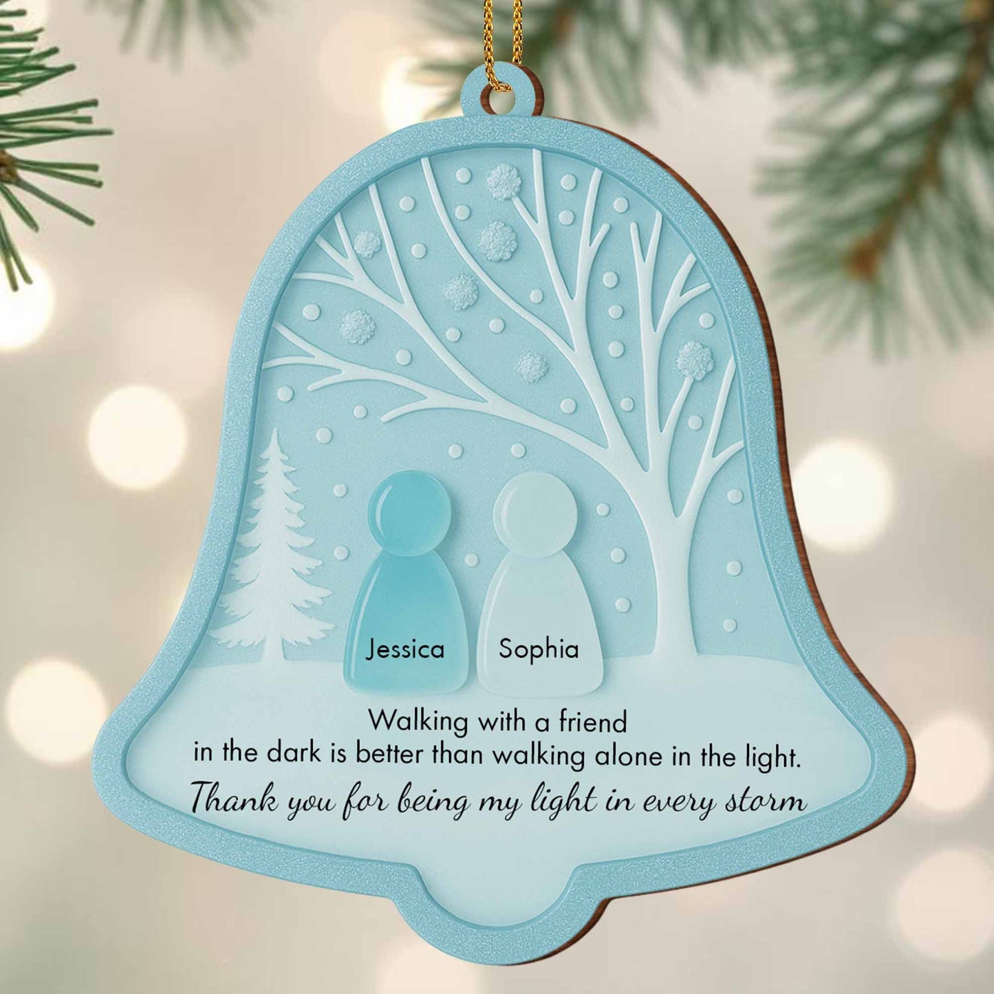 Walking With A Friend, Trees And Snowflakes Bell Ornament