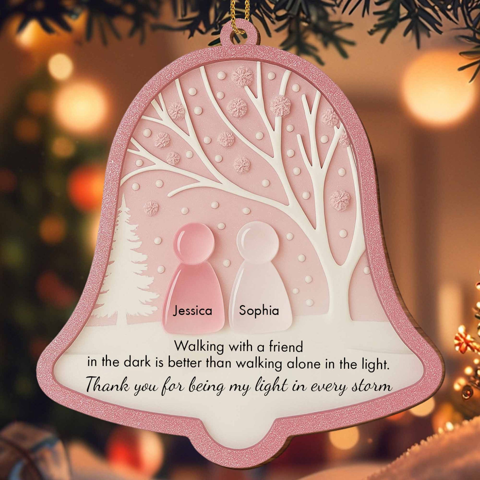 Walking With A Friend, Trees And Snowflakes Bell Ornament