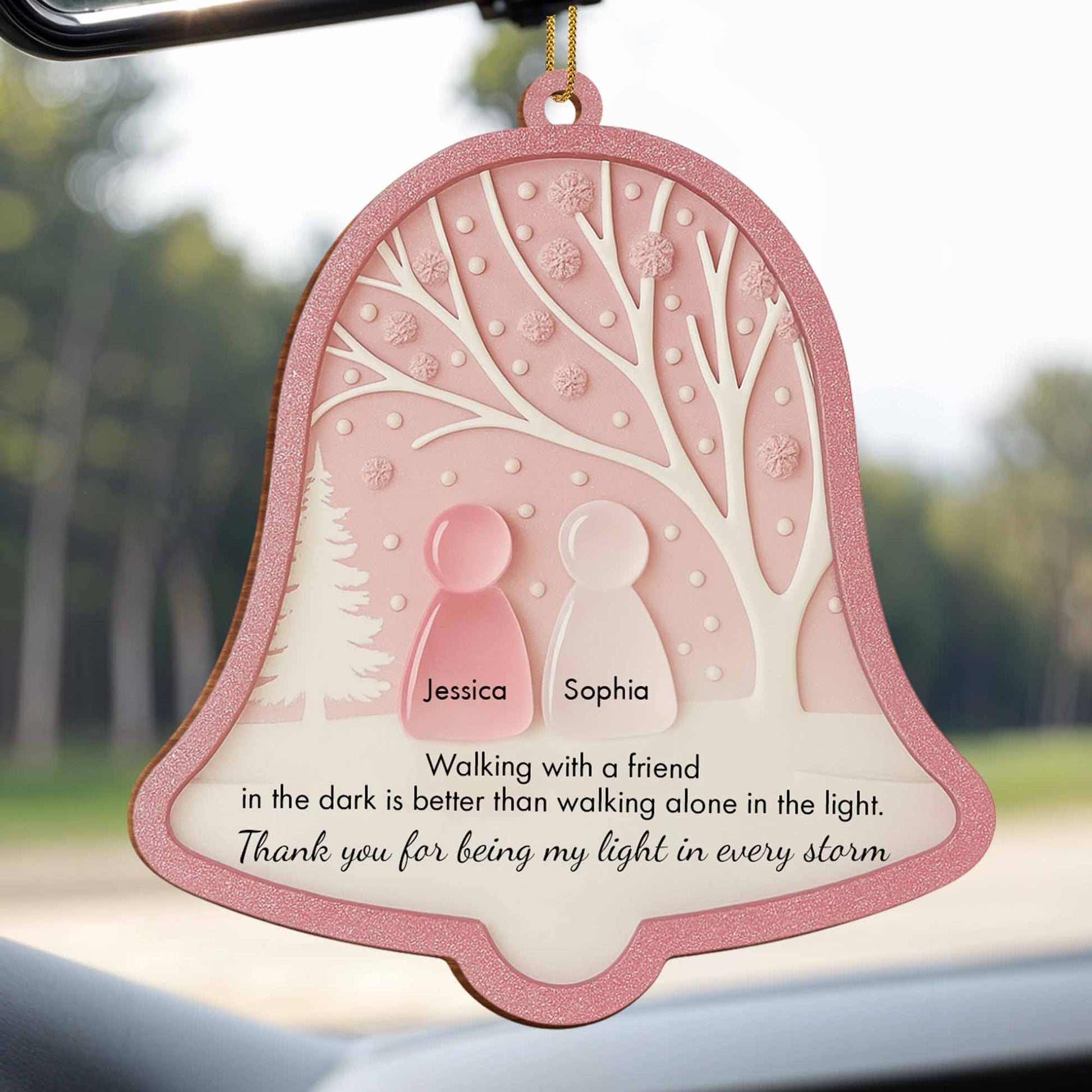 Walking With A Friend, Trees And Snowflakes Bell Ornament