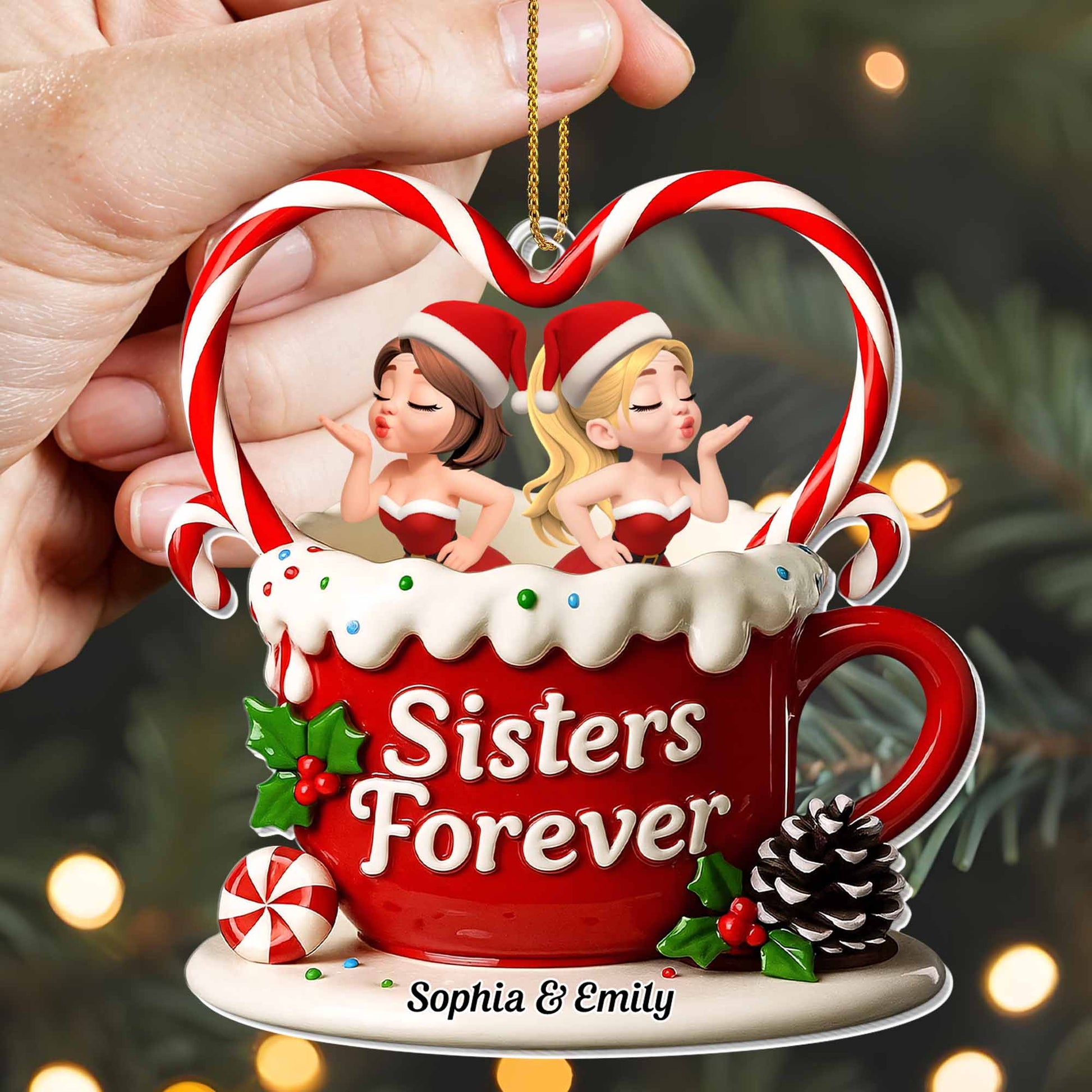 Sisters Forever Santa Hats And Candy Cane