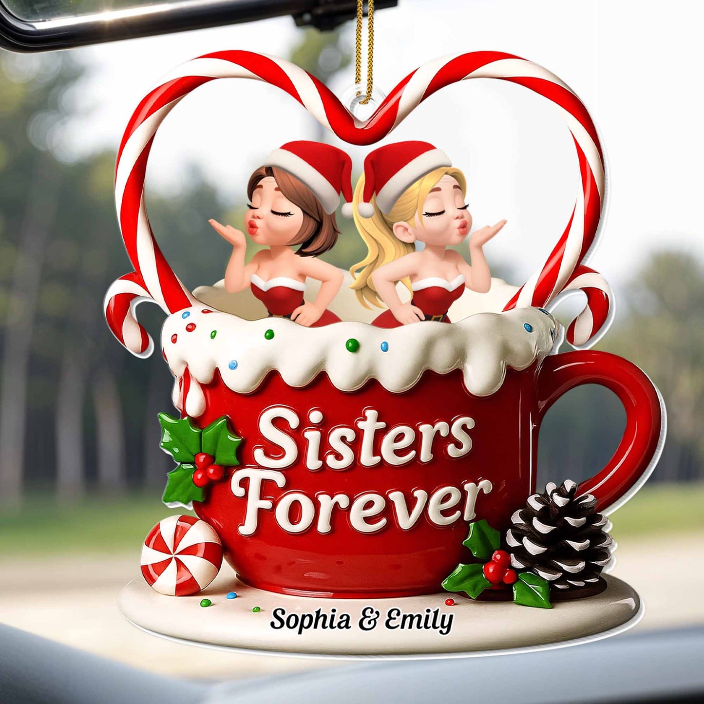 Sisters Forever Santa Hats And Candy Cane