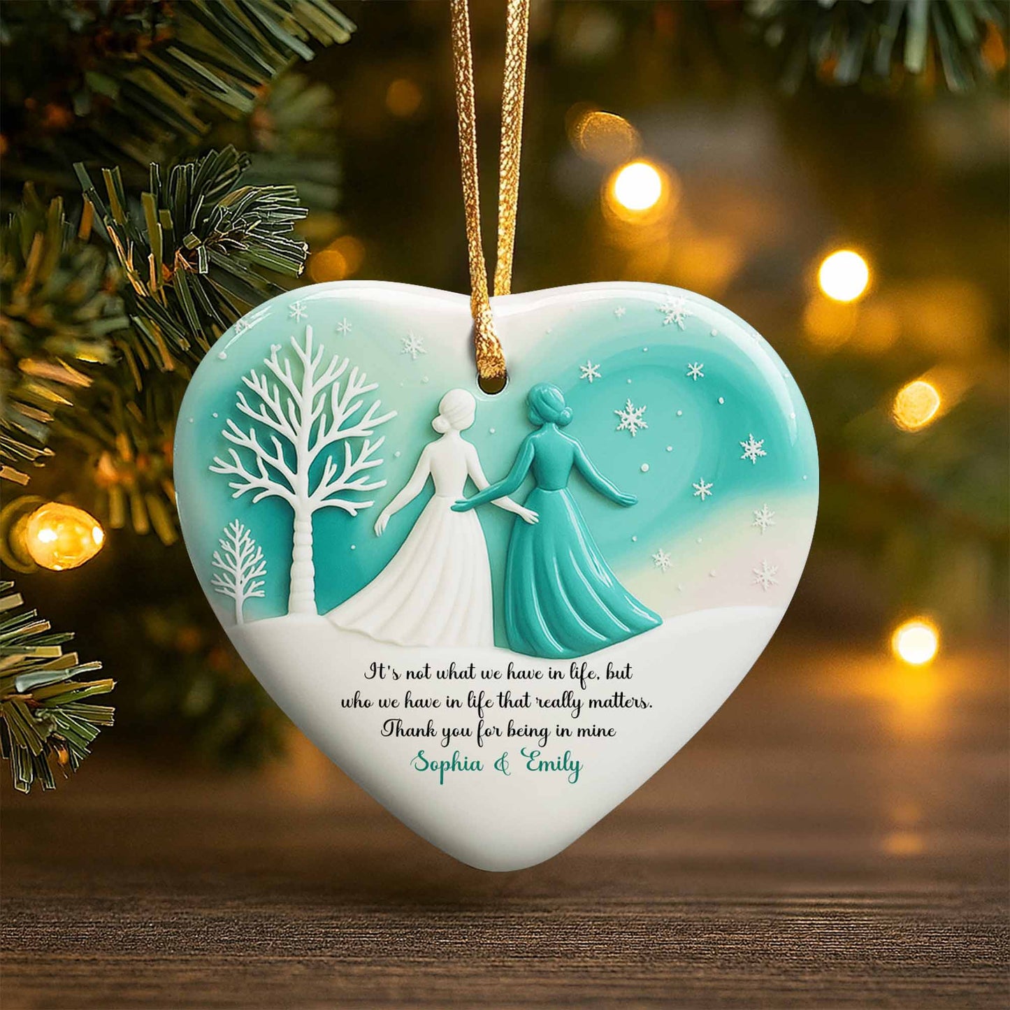 It's Not What We Have In Life, Trees And Snowflakes Heart Ornament