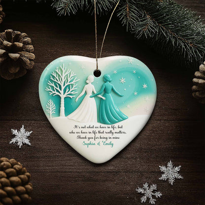 It's Not What We Have In Life, Trees And Snowflakes Heart Ornament