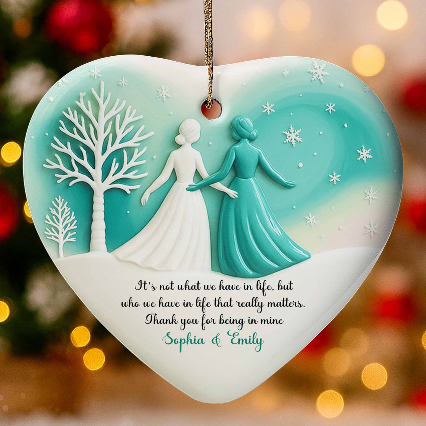 It's Not What We Have In Life, Trees And Snowflakes Heart Ornament