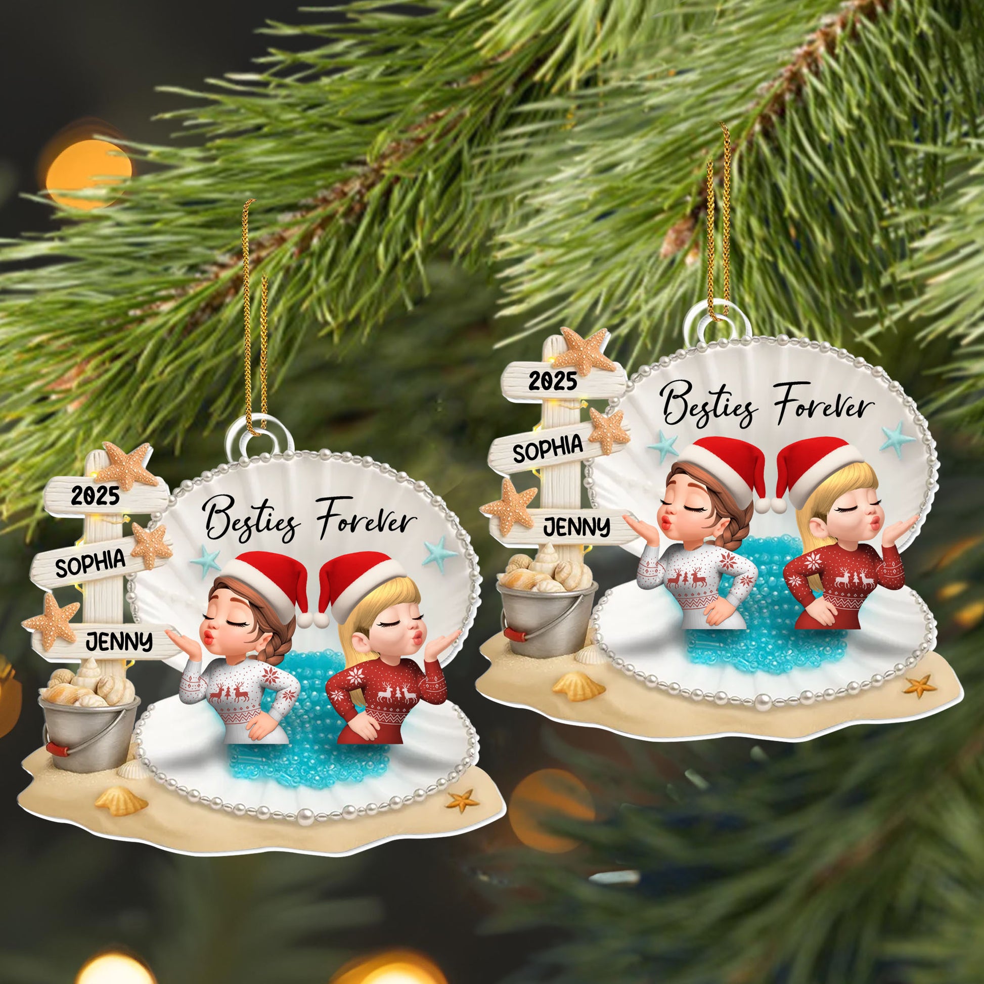 Besties Forever With Santa Hats And Christmas Sweaters