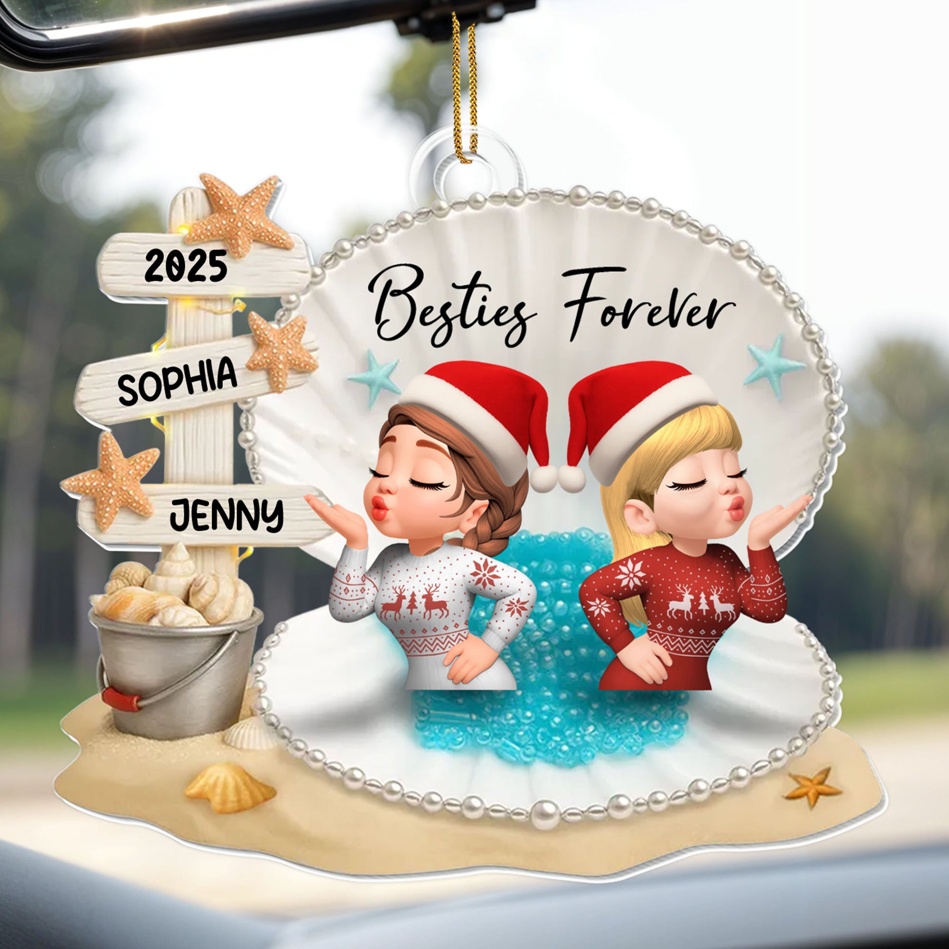 Besties Forever With Santa Hats And Christmas Sweaters