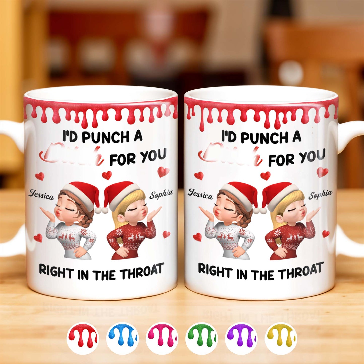 I'd Punch A [Name] For You, Santa Hats And Love Hearts Design