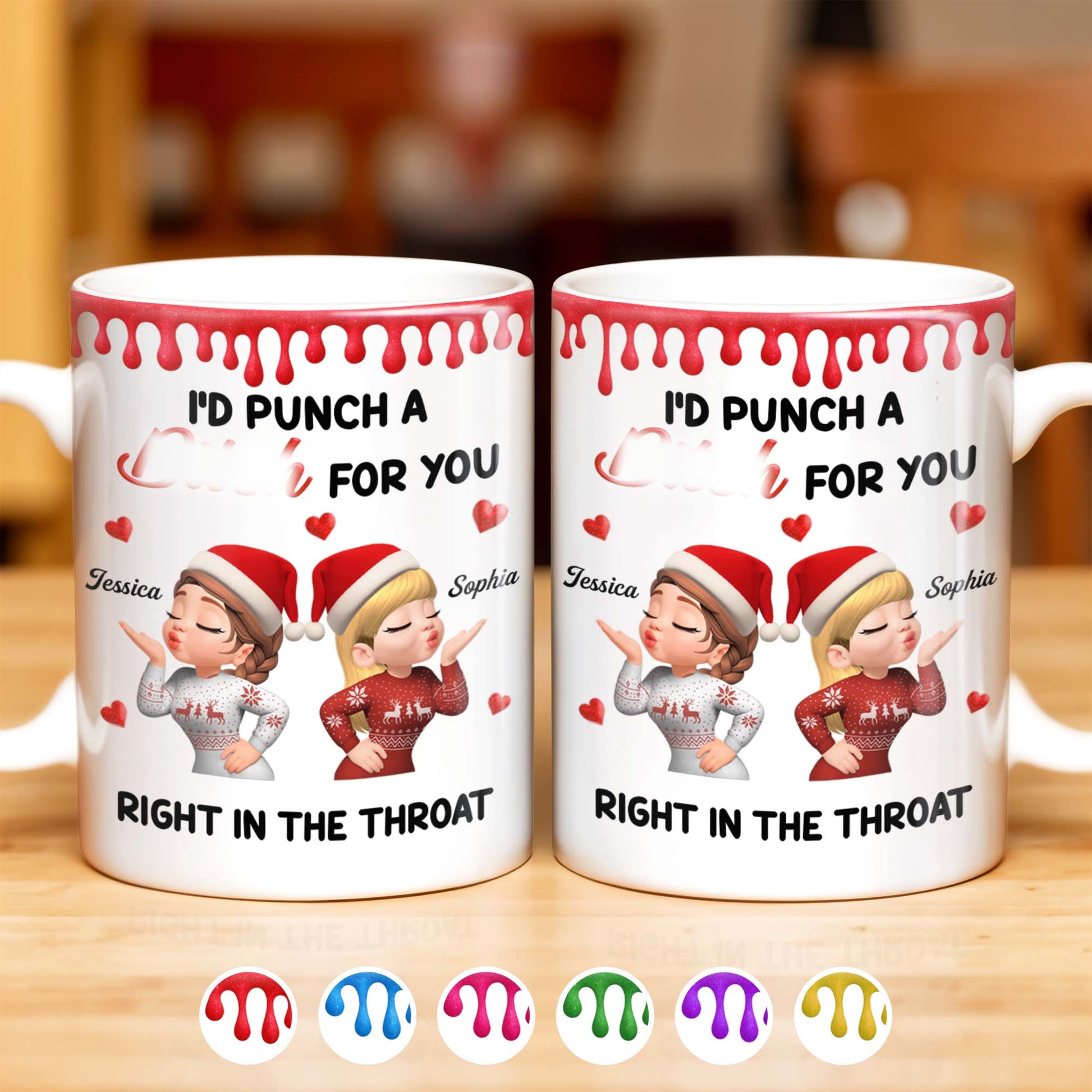 I'd Punch A [Name] For You, Santa Hats And Love Hearts Design