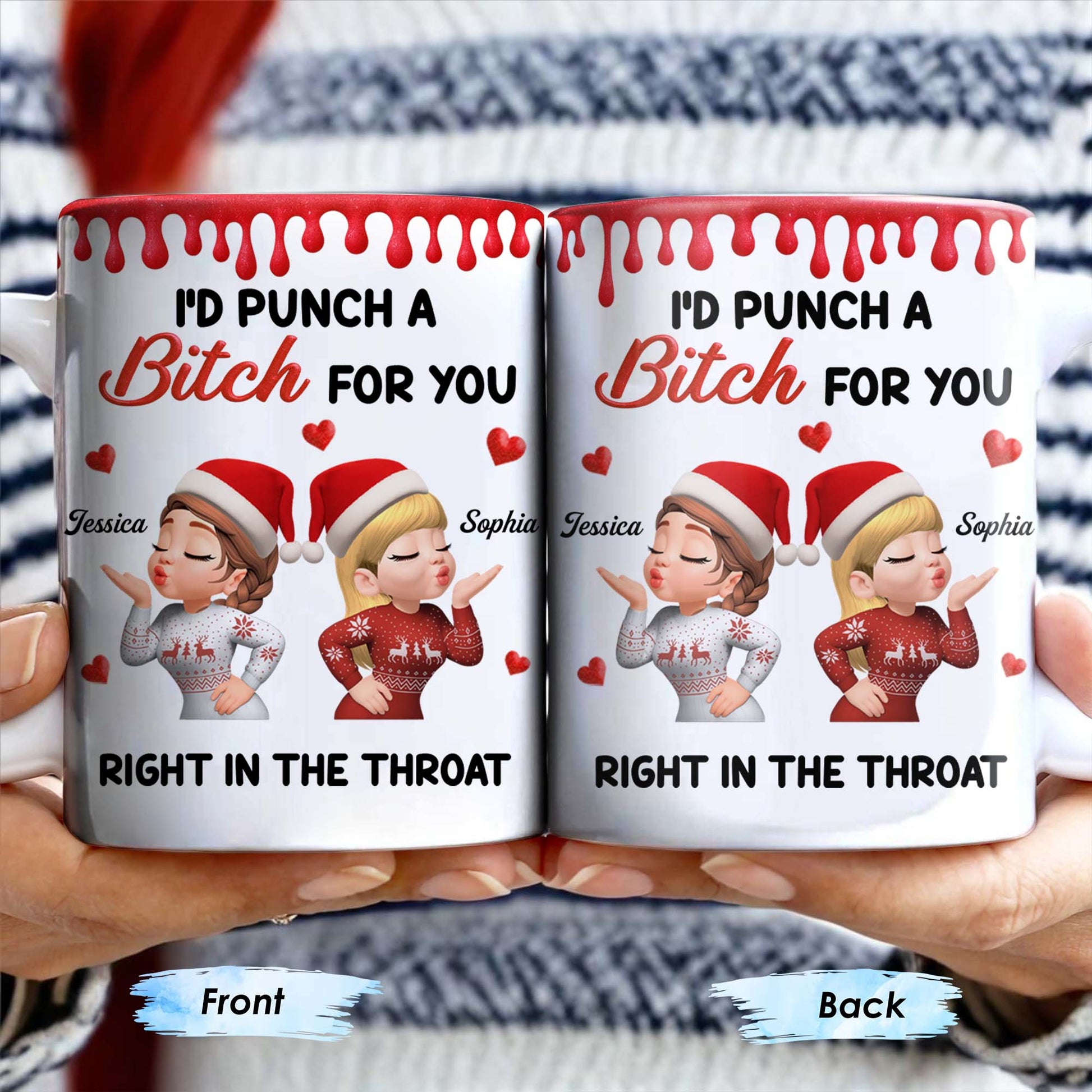 I'd Punch A [Name] For You, Santa Hats And Love Hearts Design