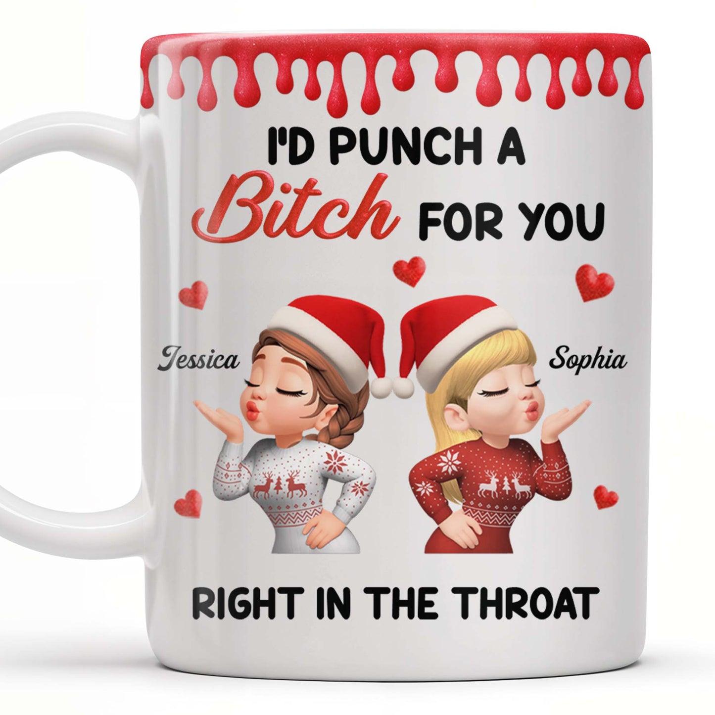 I'd Punch A [Name] For You, Santa Hats And Love Hearts Design