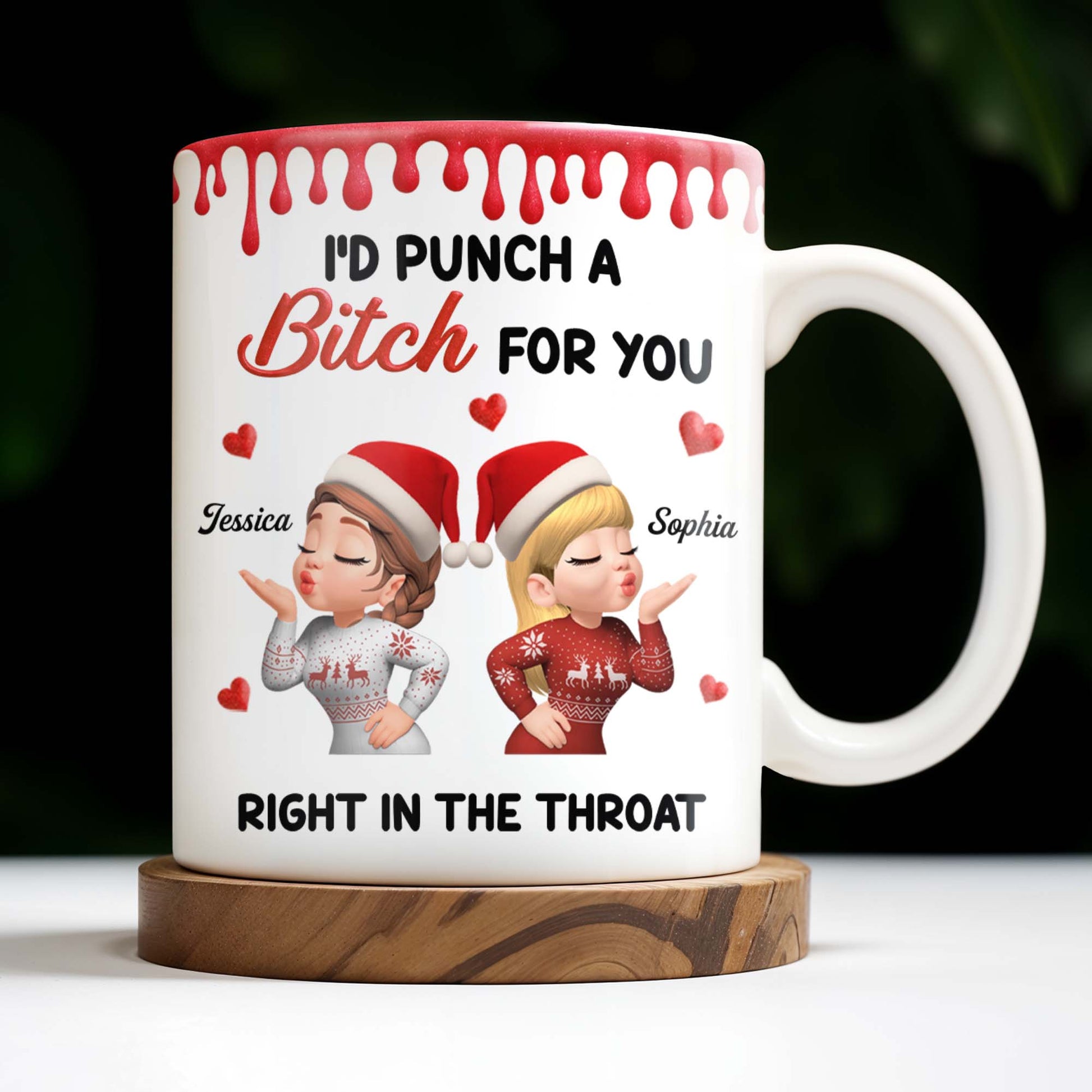 I'd Punch A [Name] For You, Santa Hats And Love Hearts Design