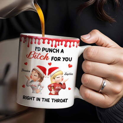 I'd Punch A [Name] For You, Santa Hats And Love Hearts Design - Personalized Custom Coffee Mug - BST458_MG