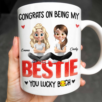 Congrats On Being My Bestie, Two Animated Girls Design - Personalized Custom Coffee Mug - BST464_MG