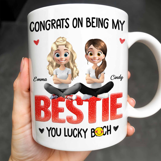 Congrats On Being My Bestie, Two Animated Girls Design - Personalized Custom Coffee Mug - BST464_MG