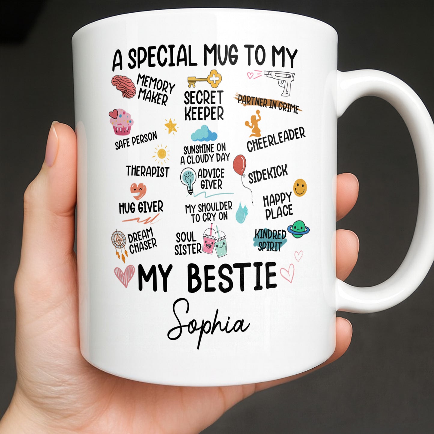 Special Mug To My Bestie Featuring Cupcake and Hearts