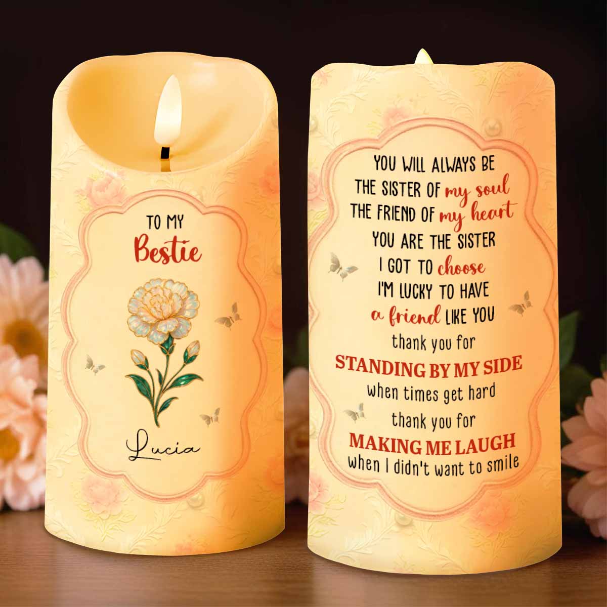 To My Bestie, Thank You For Standing By My Side, Flower and Butterflies