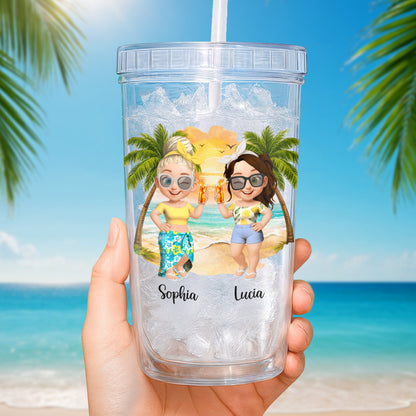 Beaches Booze And Besties With Beach And Palm Tree Design