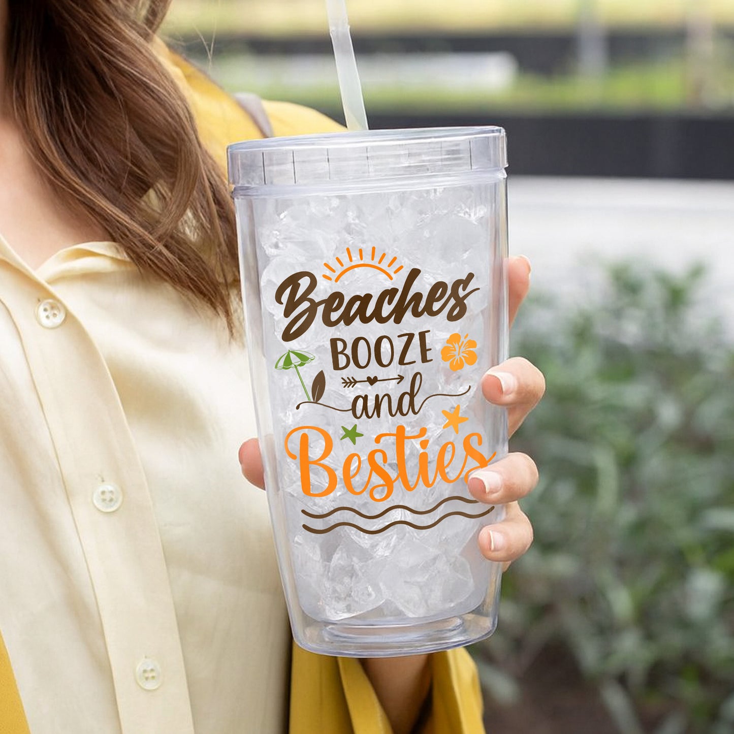 Beaches Booze And Besties With Beach And Palm Tree Design