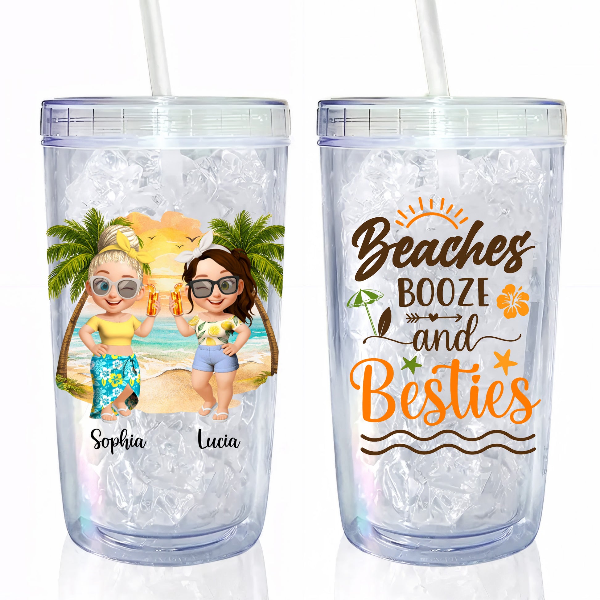 Beaches Booze And Besties With Beach And Palm Tree Design