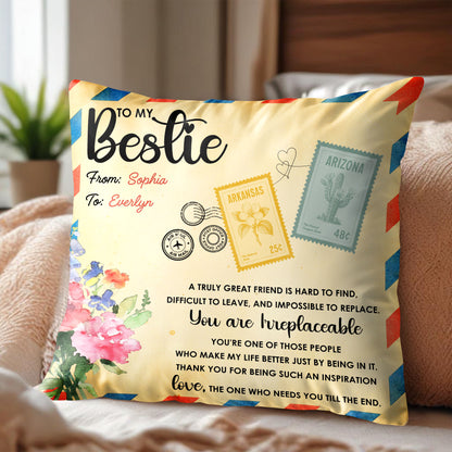 To My Bestie, Postage Stamps And Flowers Design - Personalized Custom Pillow, Insert Included - BST500_PLW