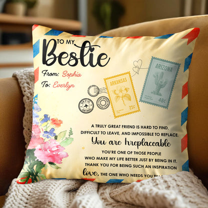 To My Bestie, Postage Stamps And Flowers Design - Personalized Custom Pillow, Insert Included - BST500_PLW