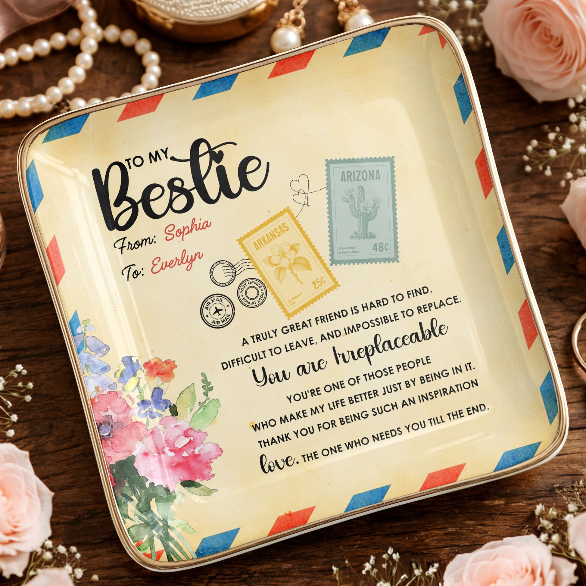 To My Bestie, A Truly Great Friend, Flowers Postage Stamps