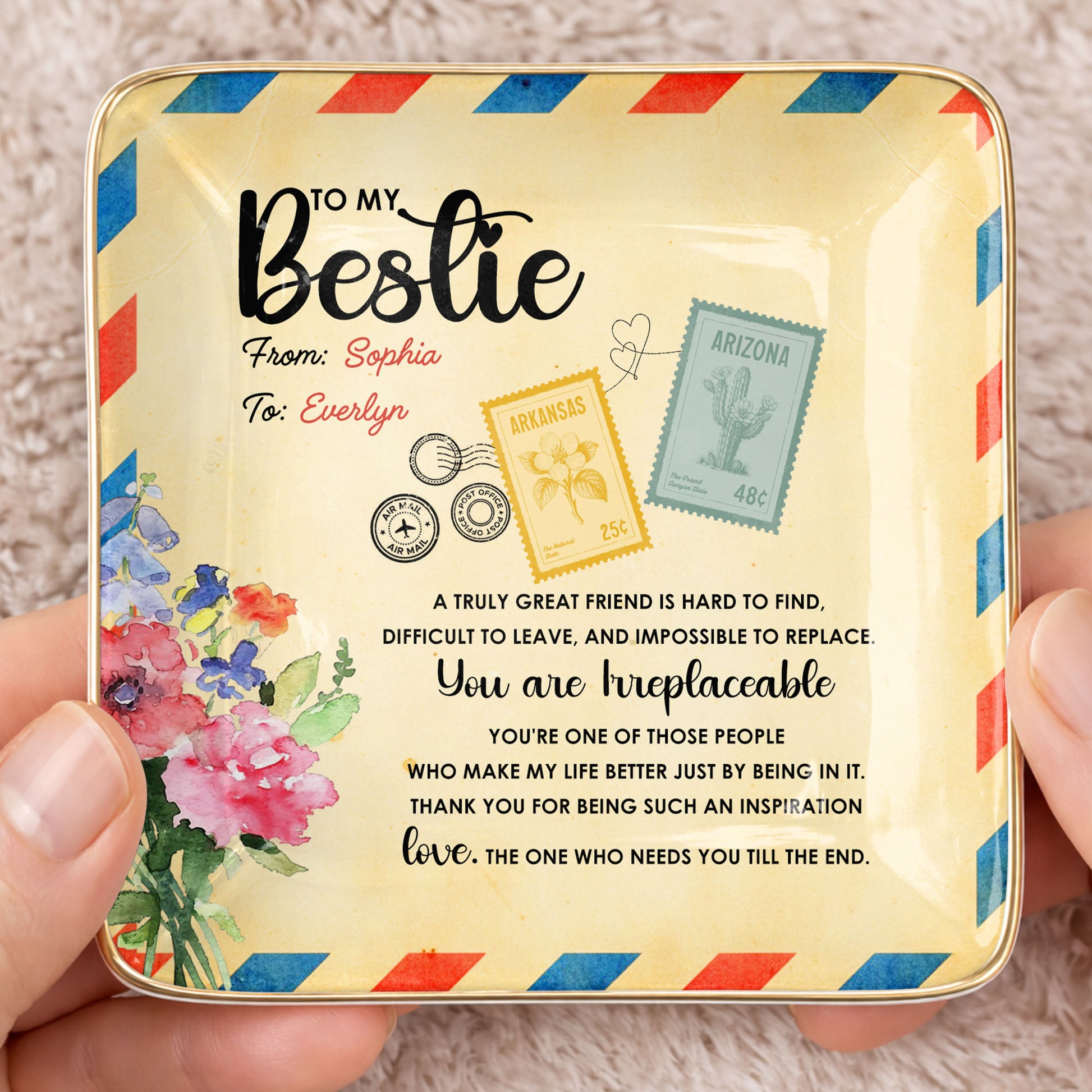 To My Bestie, A Truly Great Friend, Flowers Postage Stamps