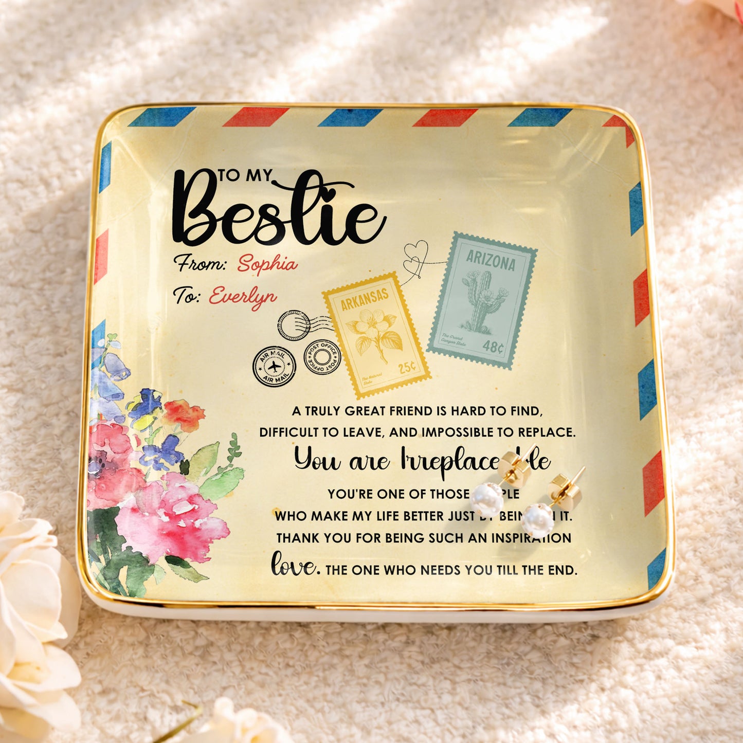 To My Bestie, A Truly Great Friend, Flowers Postage Stamps