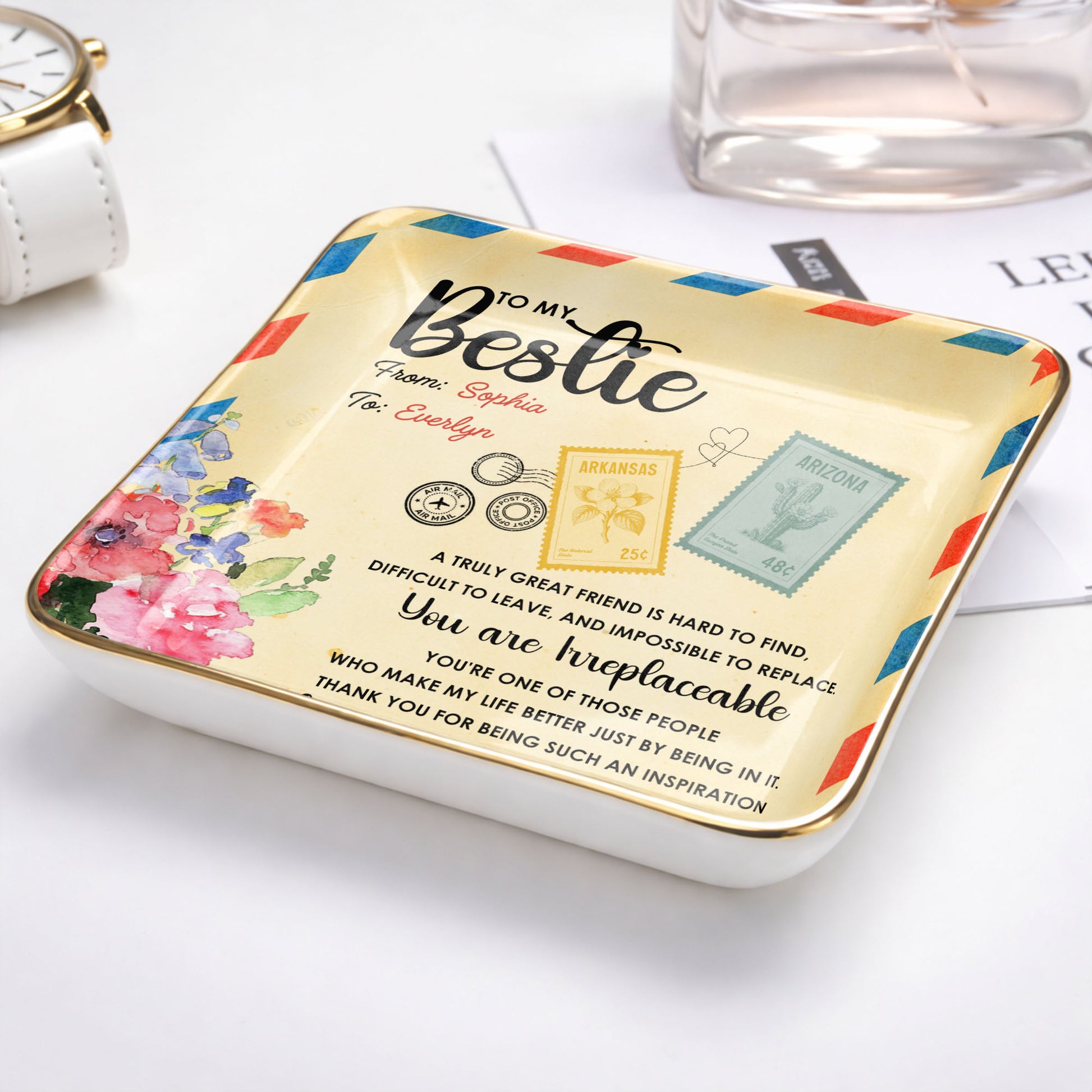 To My Bestie, A Truly Great Friend, Flowers Postage Stamps