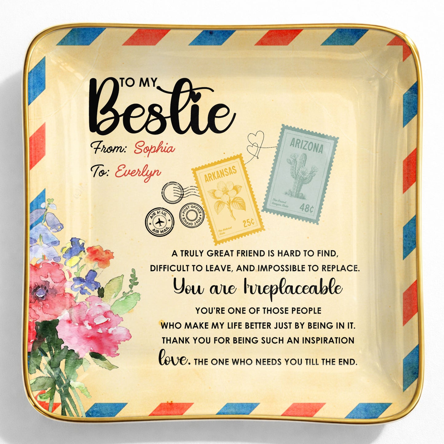 To My Bestie, A Truly Great Friend, Flowers Postage Stamps