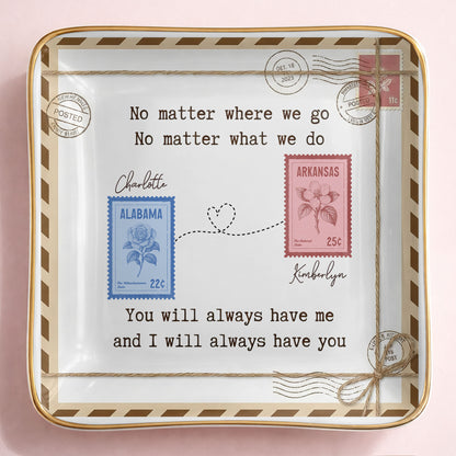 No Matter Where We Go Postage Stamp Design - Personalized Custom Jewelry Dish, Ceramic Dish, Square Shape - BST501_SCRF