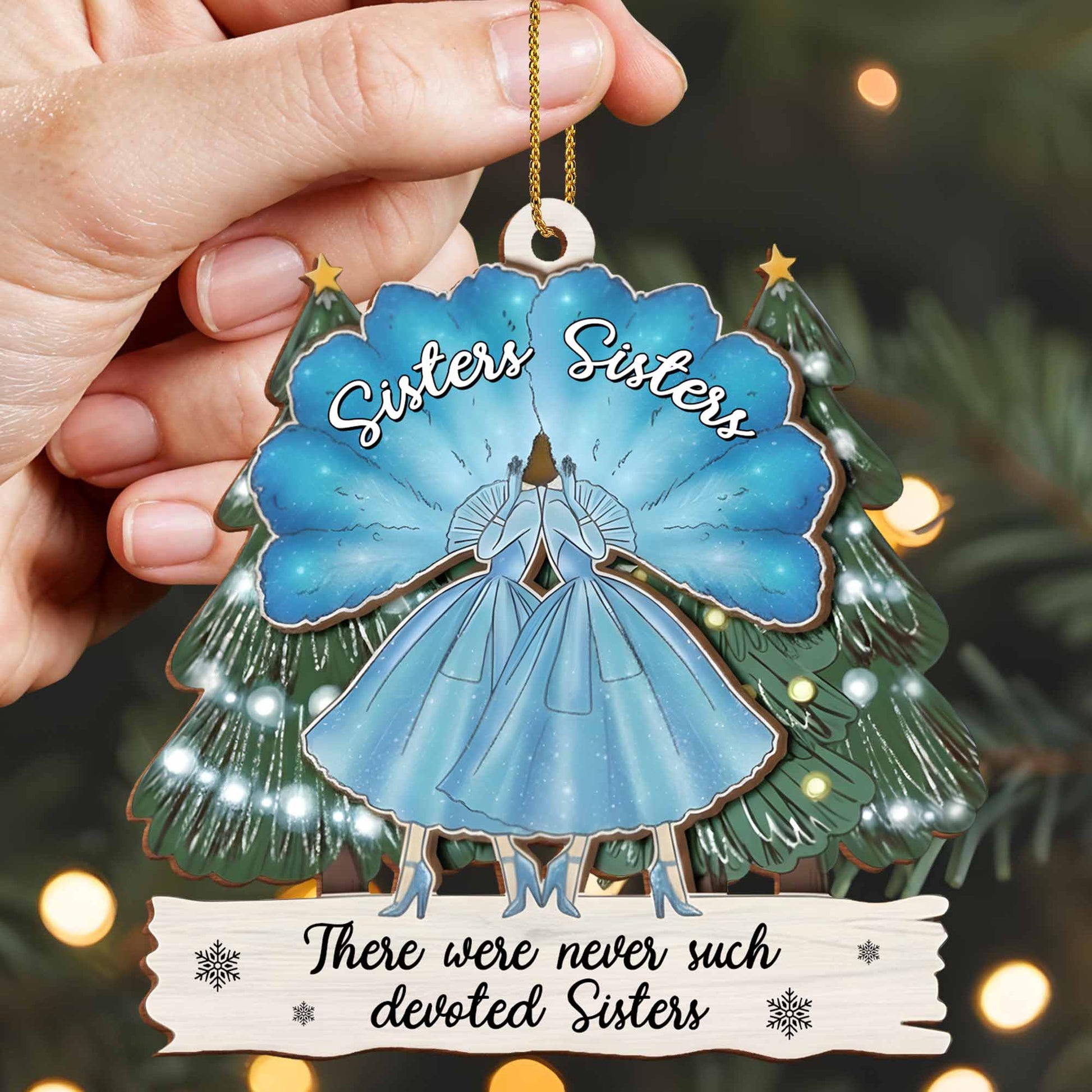 Devoted Sisters With Pine Trees And Snowflakes