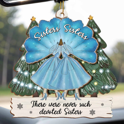 Devoted Sisters With Pine Trees And Snowflakes