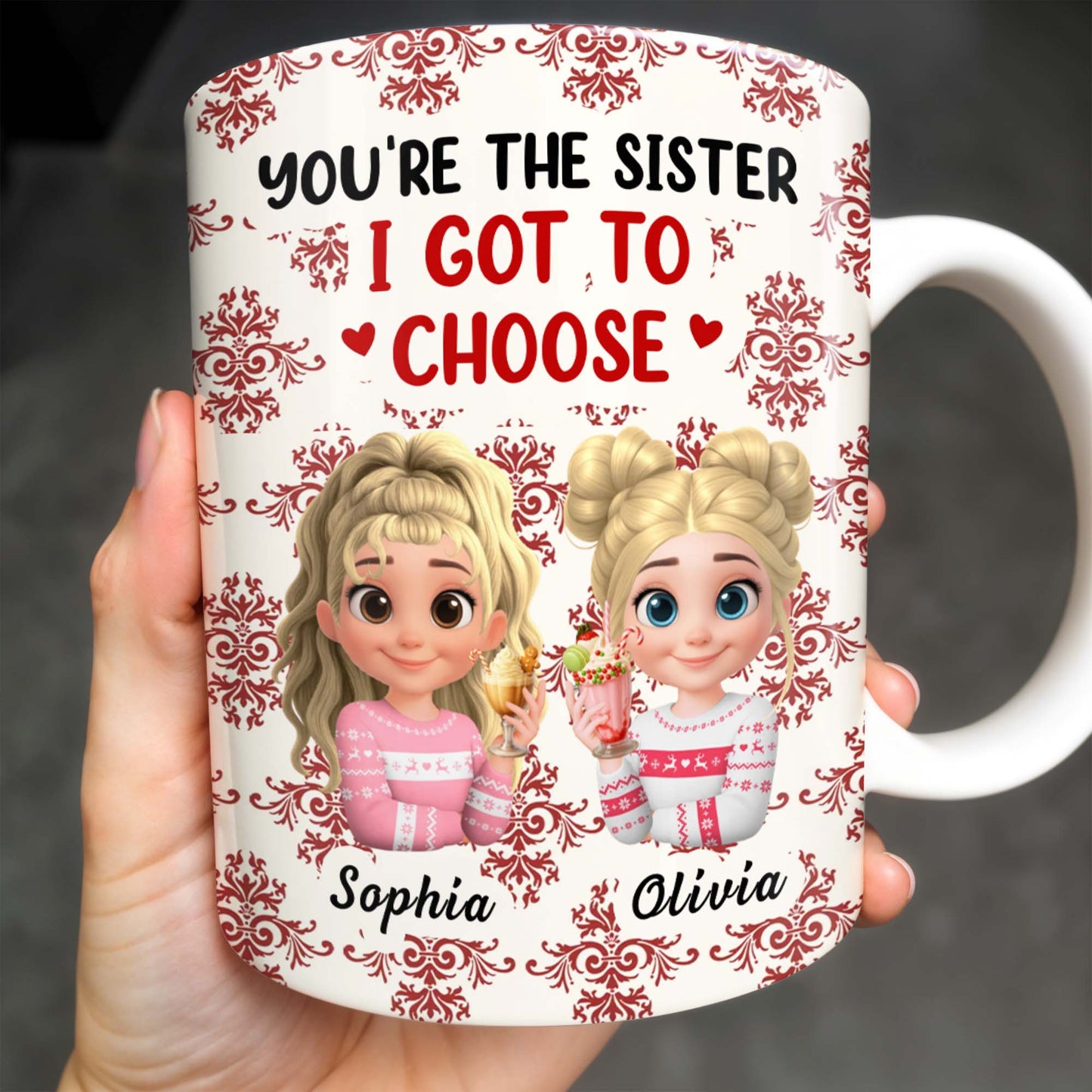 You're The Sister I Got To Choose With Cartoon Girls And Hearts