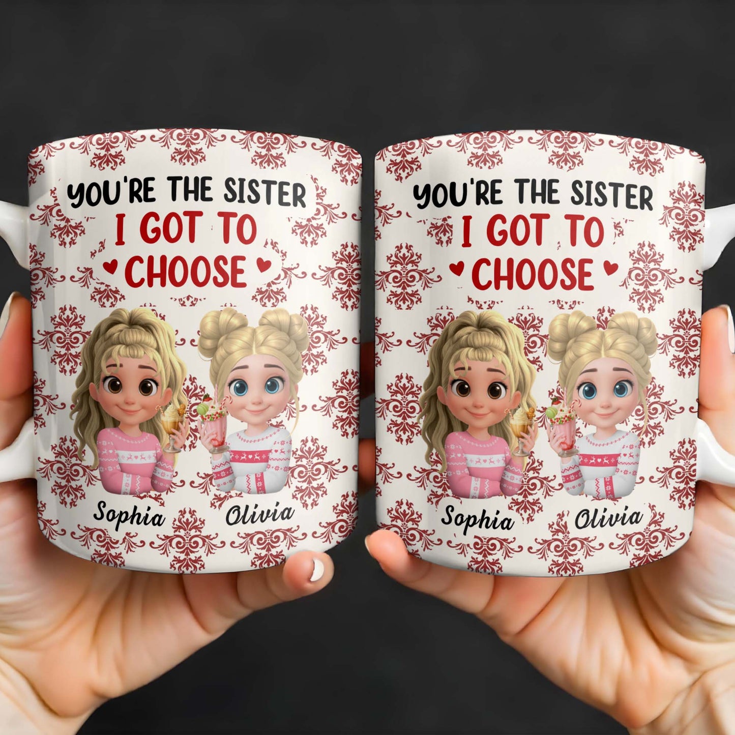 You're The Sister I Got To Choose With Cartoon Girls And Hearts