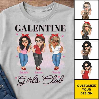 Galentine Girls Club Custom Character Illustration T-Shirt