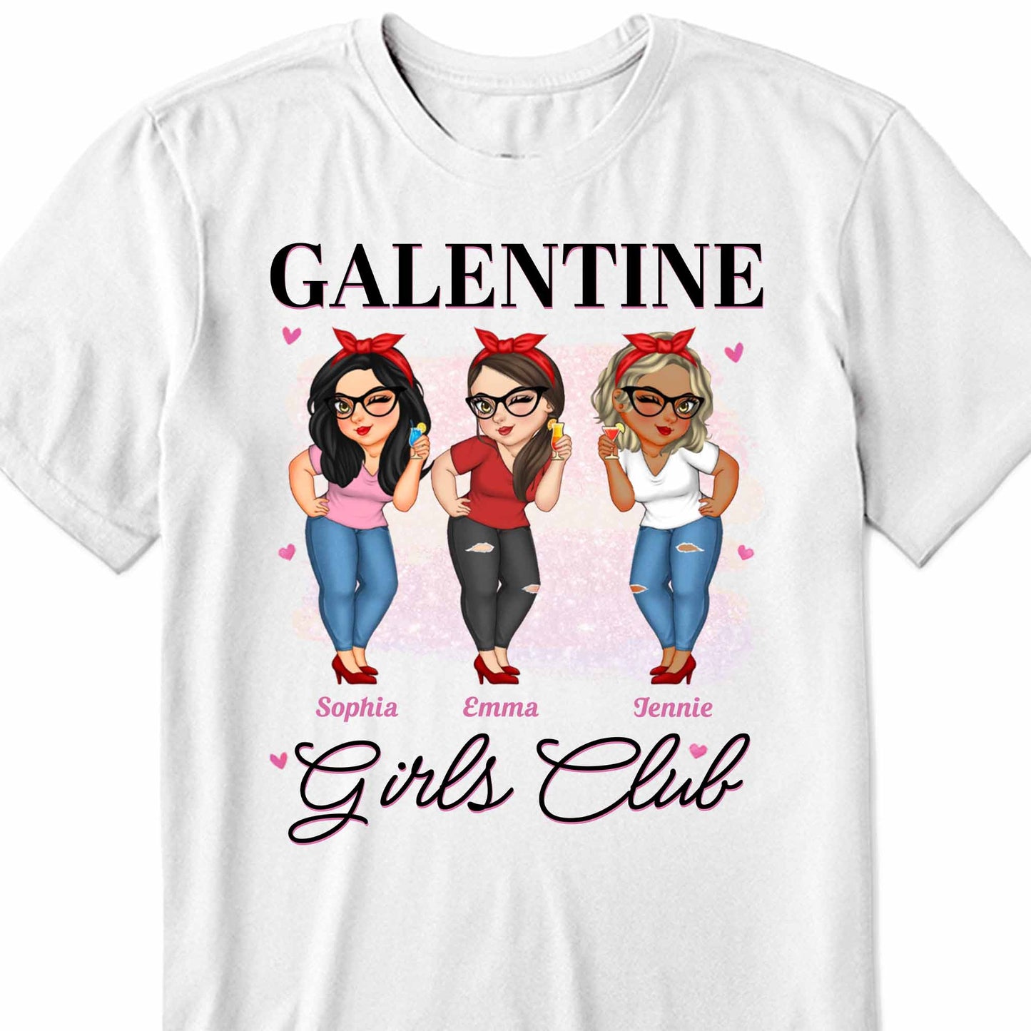 Galentine Girls Club Custom Character Illustration T-Shirt
