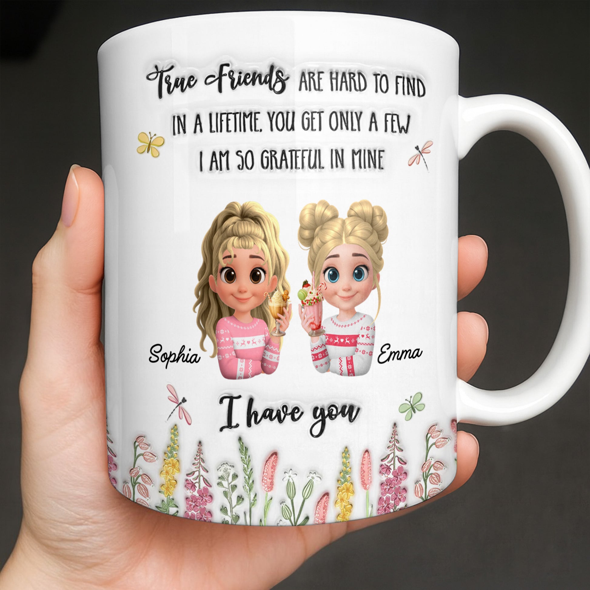 True Friends Are Hard To Find, Cartoon Characters And Flowers