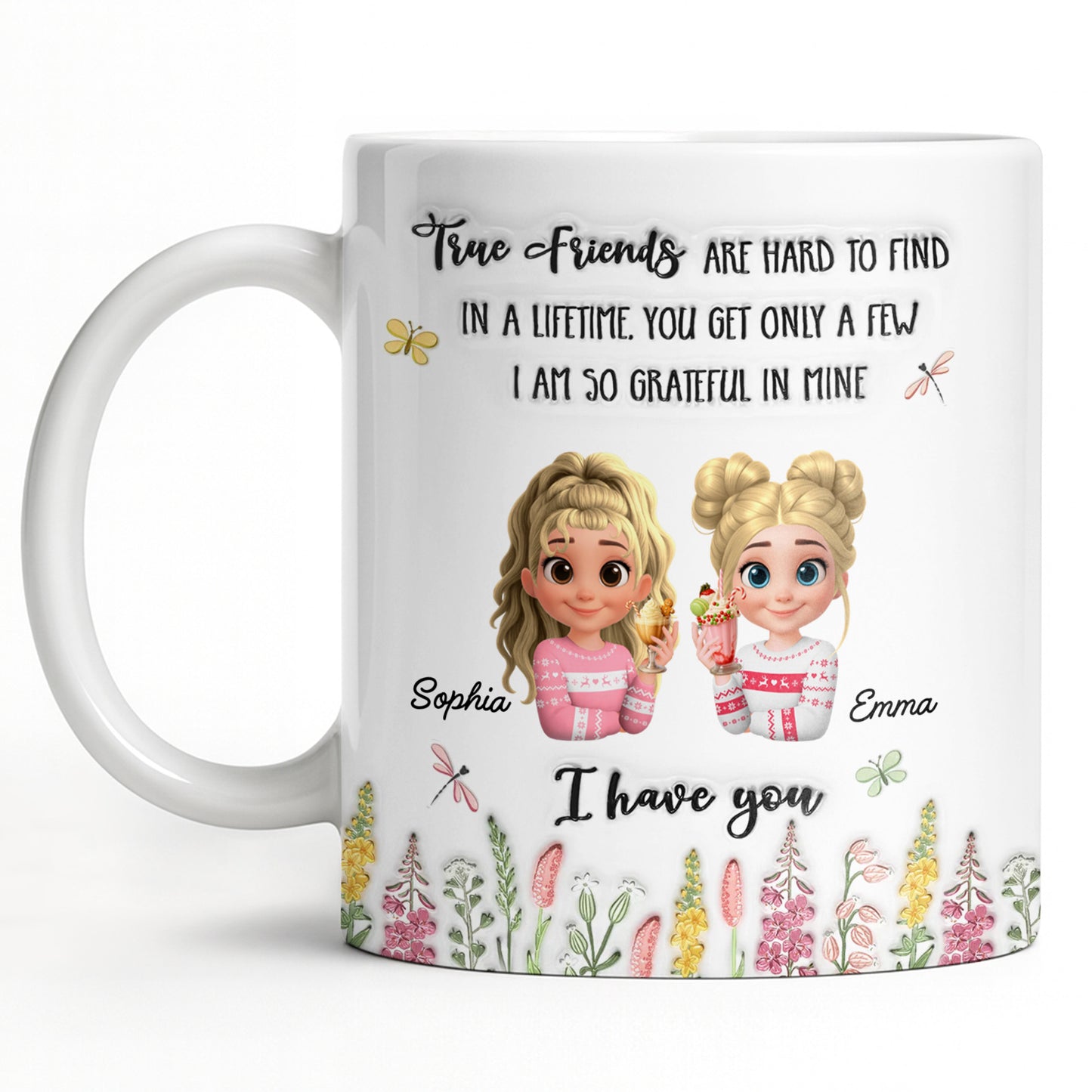 True Friends Are Hard To Find, Cartoon Characters And Flowers