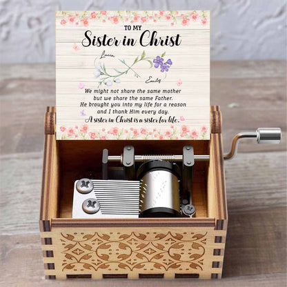 To My Sister In Christ, Flowers And Butterfly Design - Custom Music Box With "You Are My Sunshine" Tune - BST516_MZB