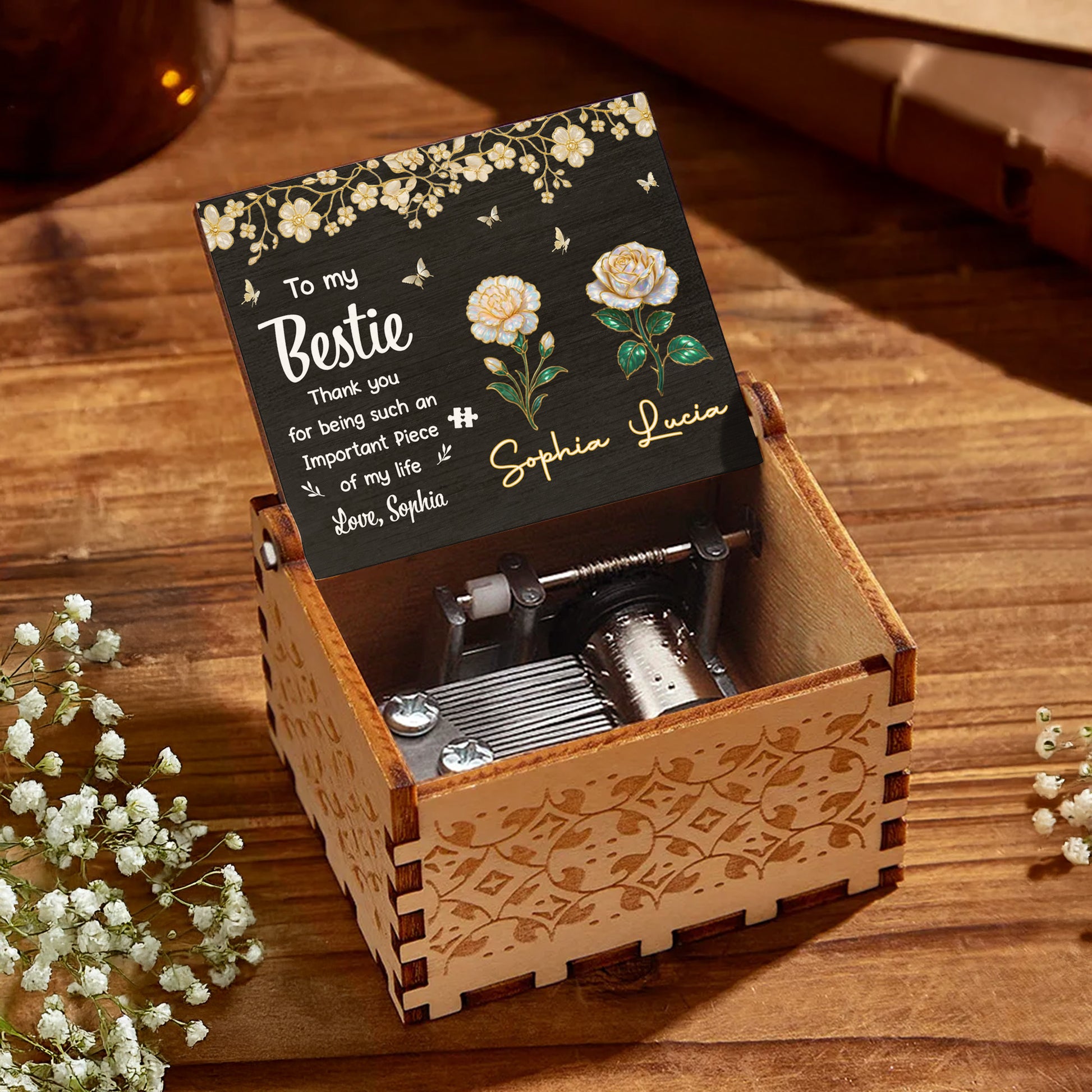 To My Bestie, Thank You, Flowers And Butterflies