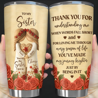 To My Sister, Roses And Hearts Tumbler